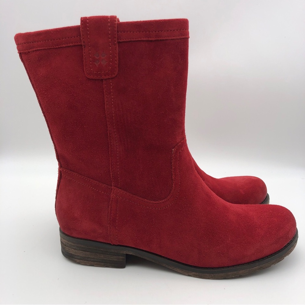 NATURALIZER Basha Ankle Boot Women's Size 7 Red Suede Leather Slouch Mid Calf